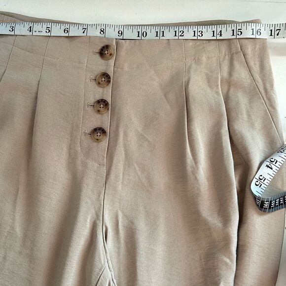 LOFT Tan Button Front High Rise Wide Leg Pants Size 8 - Picture 3 of 10